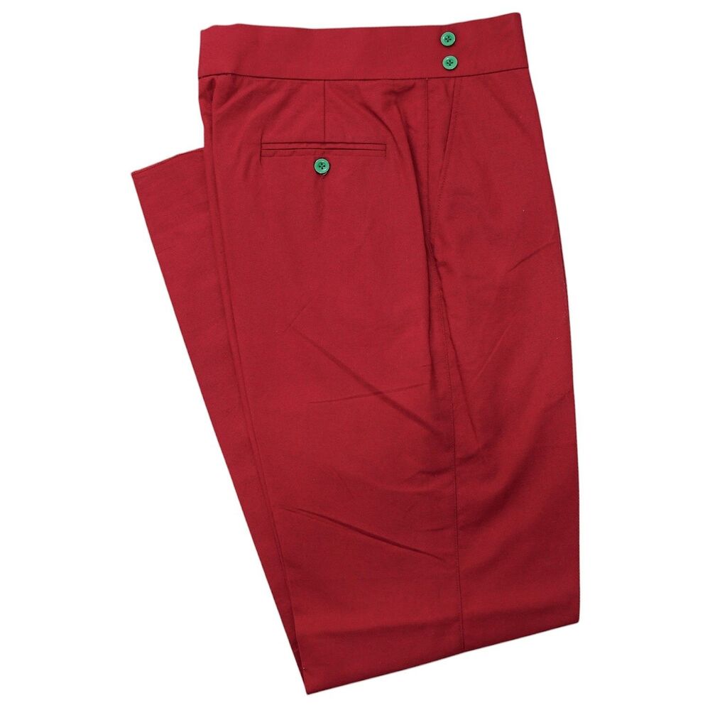 Mens 32 Gurkha Pants Red Cotton High Waist Flat Front Straight Fit Trousers